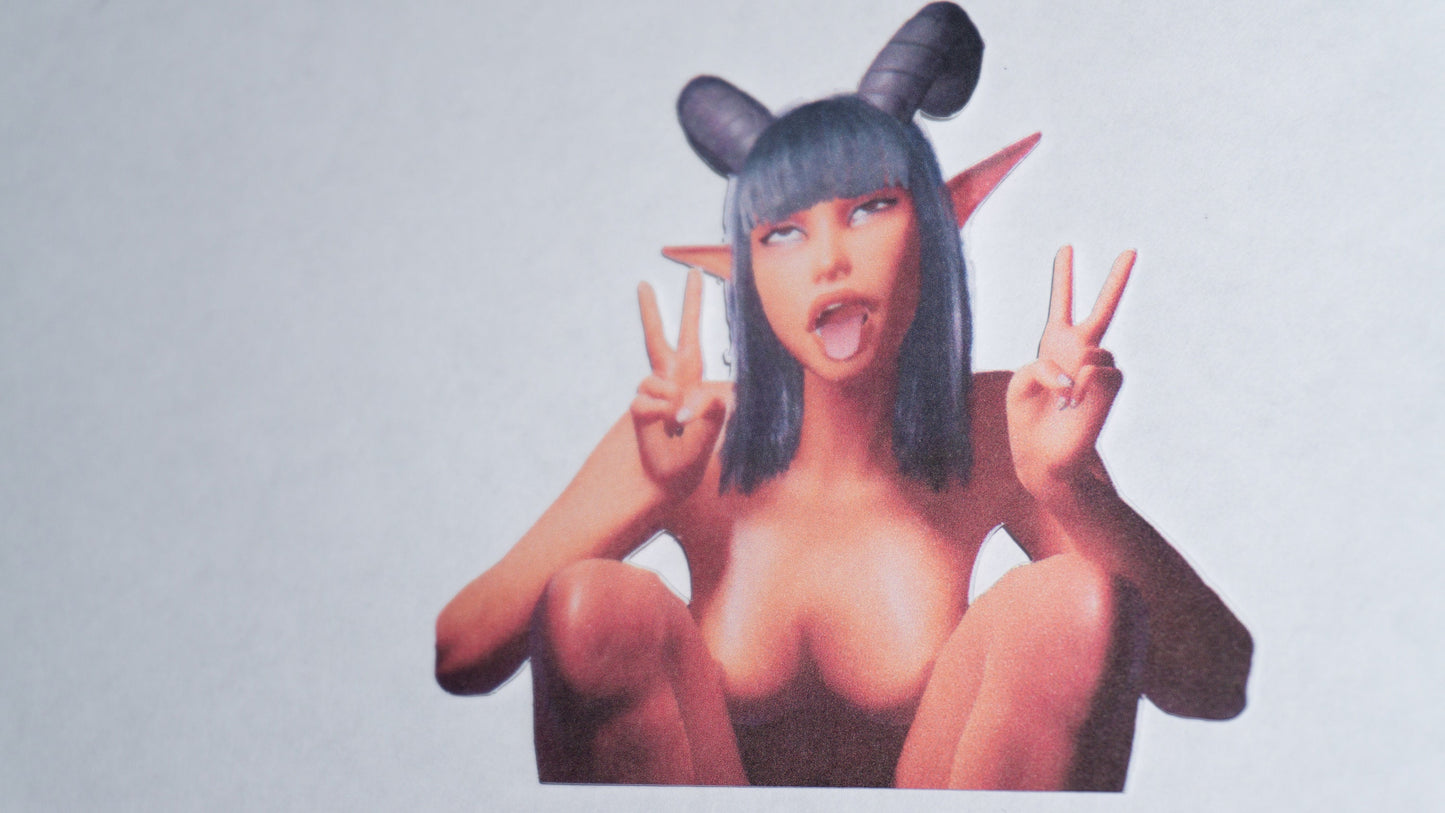 Demon Girl Peace sign Erotic Sticker