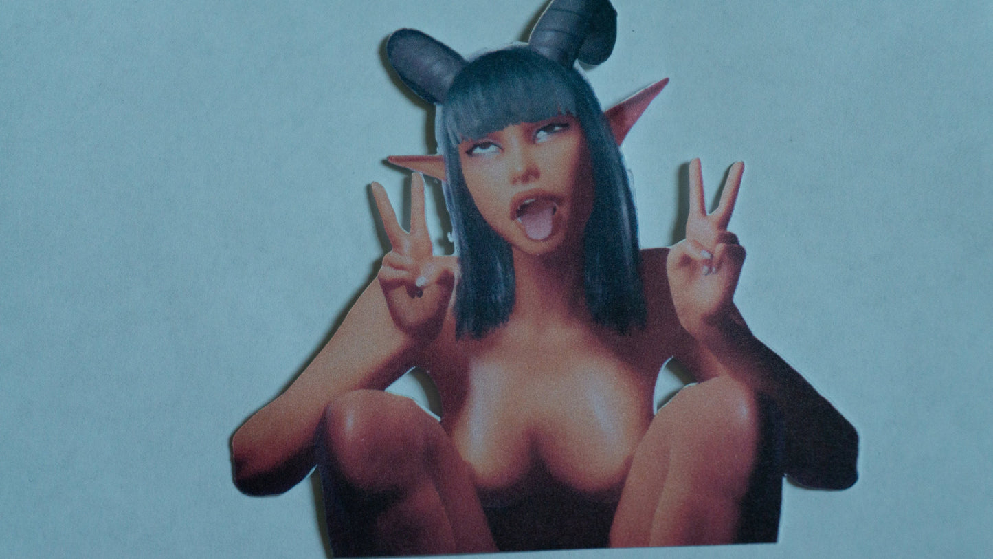 Demon Girl Peace sign Erotic Sticker