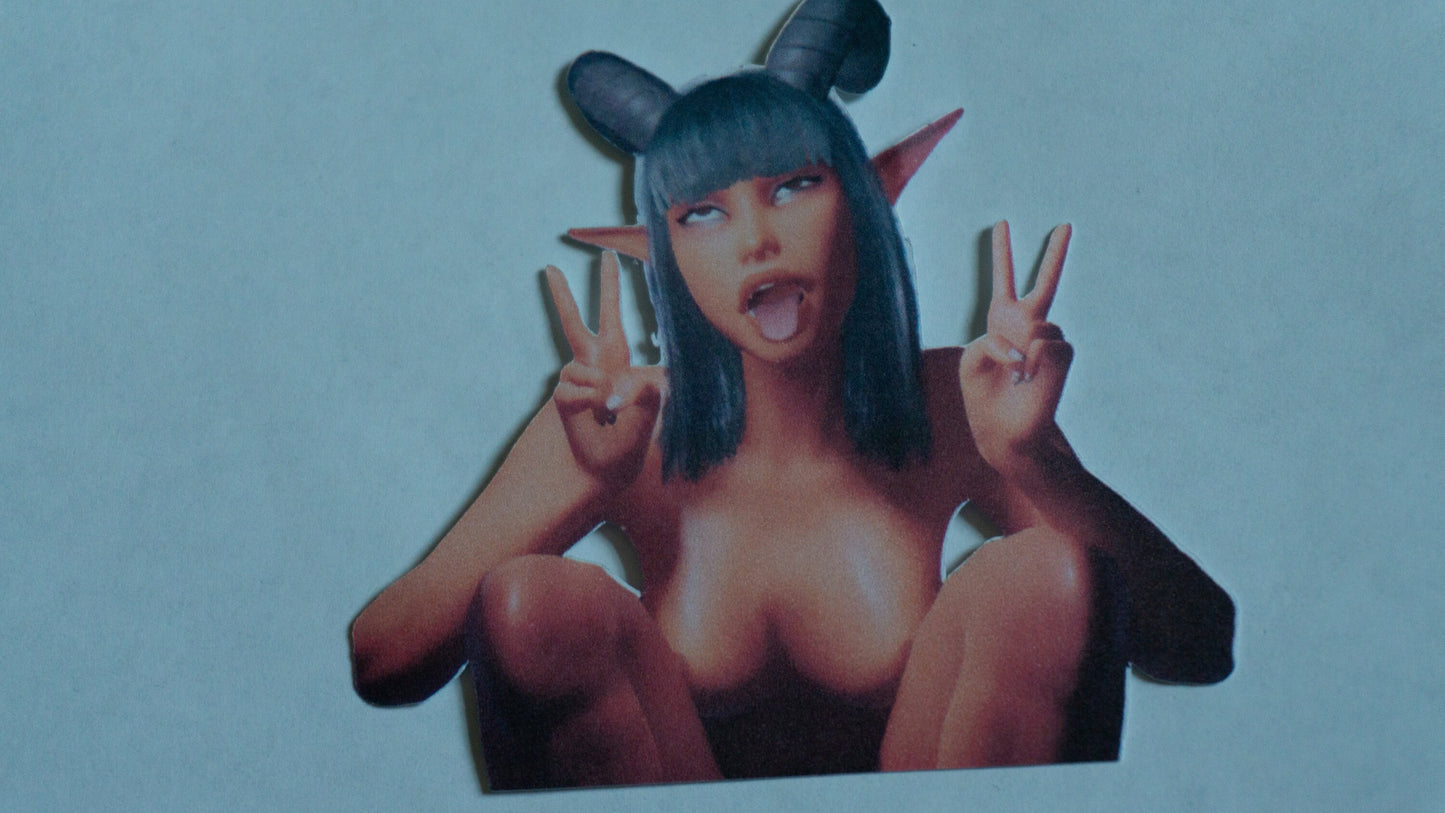 Demon Girl Peace sign Erotic Sticker
