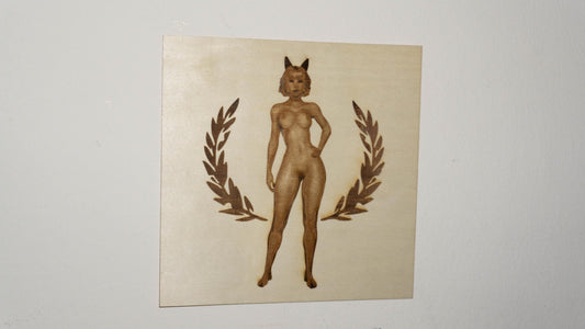 Wooden Cat Art, Kitty Woman Laser Engraved Wooden Decor Piece