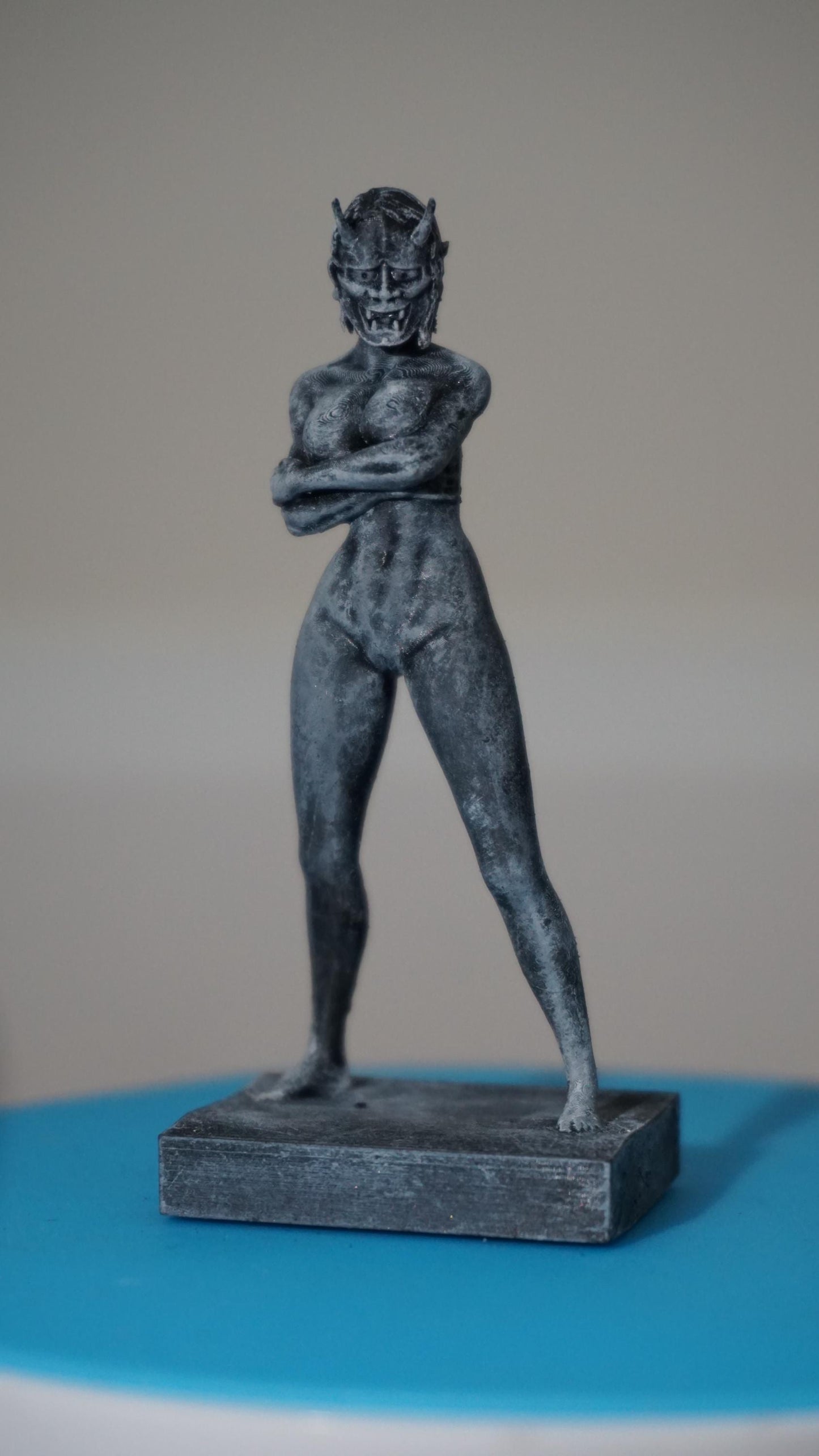 Spirit of Shadows – Nude Woman with Oni Mask Statue