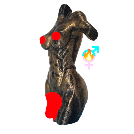 Transgender Statue The Stretch, Antique Gold, 3D Printed, Glossy Finish