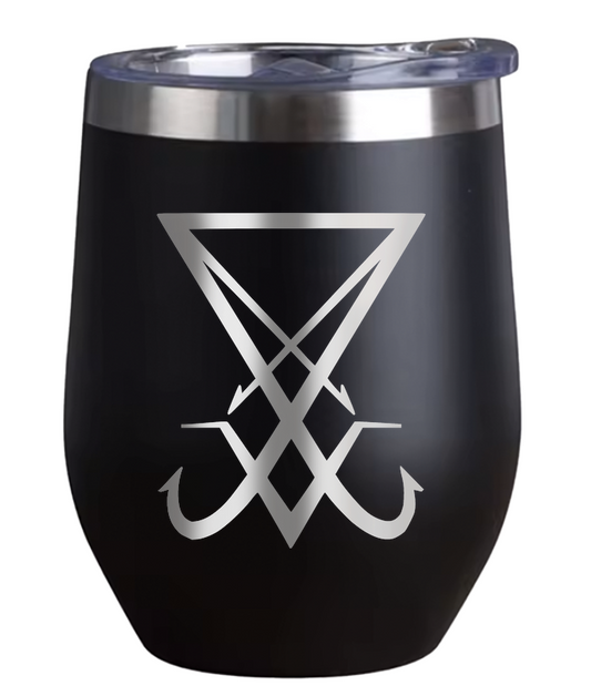 Lucifer Sign Wine Mug, 12oz Insulated Stainless Steel, Spill-Resistant