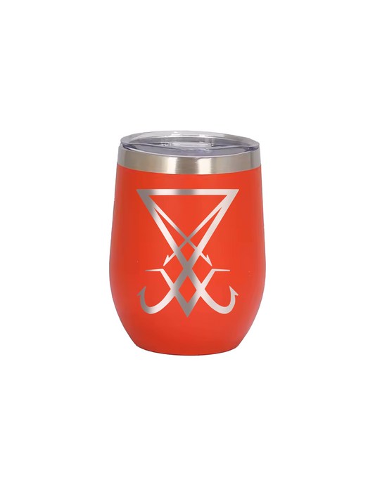 Lucifer Sign Wine Mug, 12oz Insulated Stainless Steel, Spill-Resistant