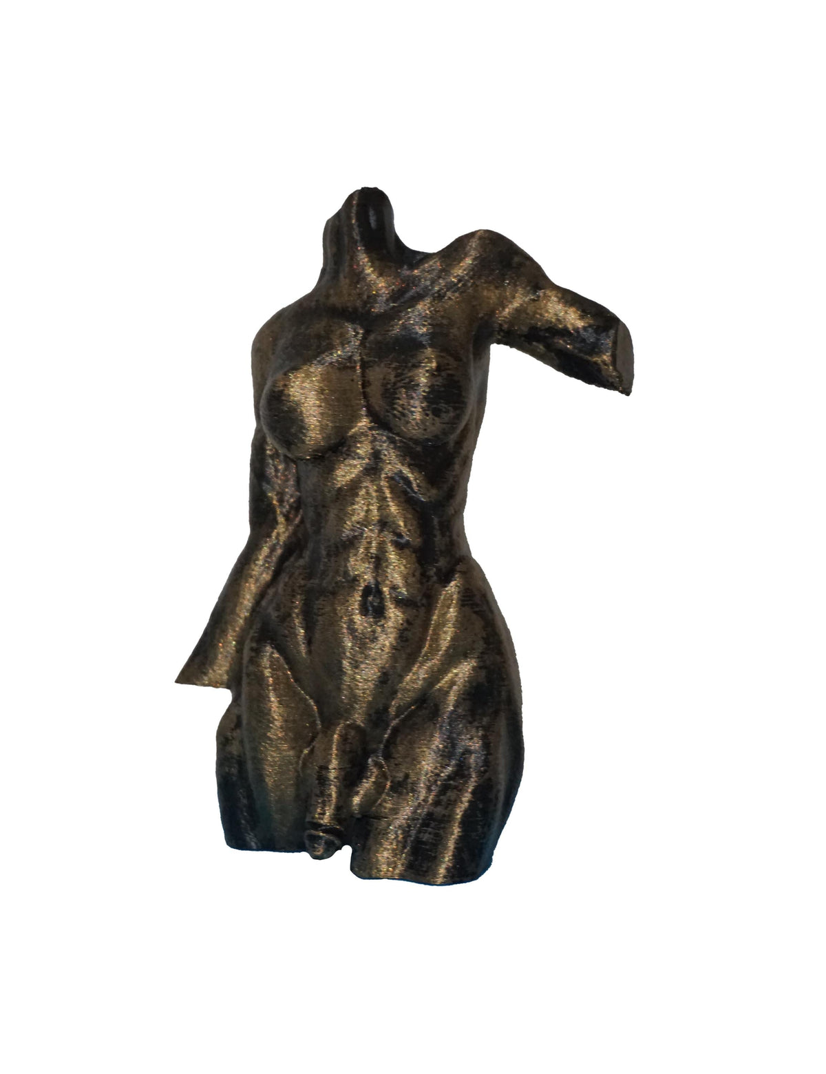 Transgender Statue The Stretch, Antique Gold, 3D Printed, Glossy Finish