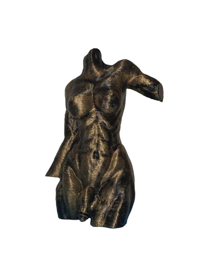 Transgender Statue The Stretch, Antique Gold, 3D Printed, Glossy Finish