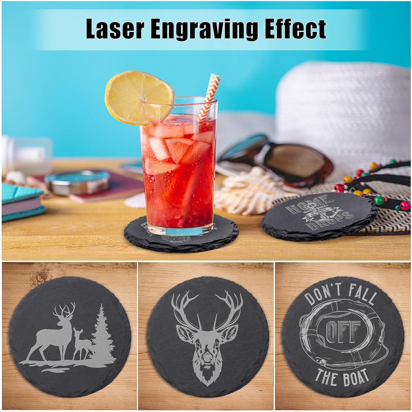 Lucifer Slate Coaster Anti Slip Legs Laser Engraved