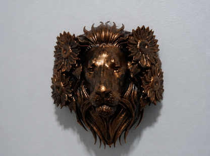 Lion Head Wall Decor, Floral Resin Sculpture, Majestic Wall Hanging