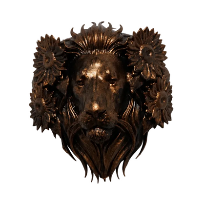 Lion Head Wall Decor, Floral Resin Sculpture, Majestic Wall Hanging
