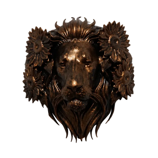 Lion Head Wall Decor, Floral Resin Sculpture, Majestic Wall Hanging