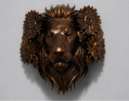 Lion Head Wall Decor, Floral Resin Sculpture, Majestic Wall Hanging