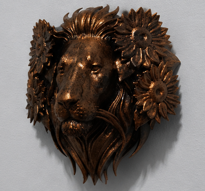 Lion Head Wall Decor, Floral Resin Sculpture, Majestic Wall Hanging