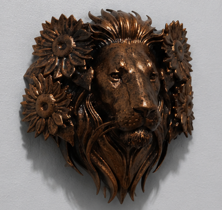 Lion Head Wall Decor, Floral Resin Sculpture, Majestic Wall Hanging