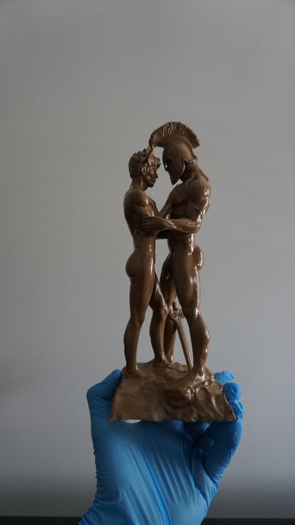 Nutmeg Achilles and Patroclus Statue Classical Male Sculpture Figurative Art Dramatic Greek Inspired Decor