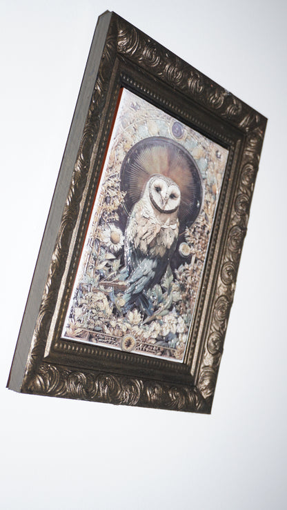 The Ornate Owl | Framed Owl Relief Art | Gothic Owl Wall Decor | Ornate Bird Sculpture Painting | Dark Academia Wall Art | Custom Frame Color