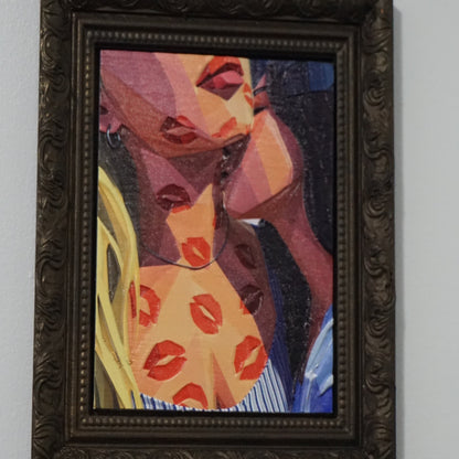 Two Women Kissing Relief Wall Art | Romantic Female Couple Artwork | Sapphic Love Framed Art | Classical Lovers Relief | Custom Frame Color (Copy)