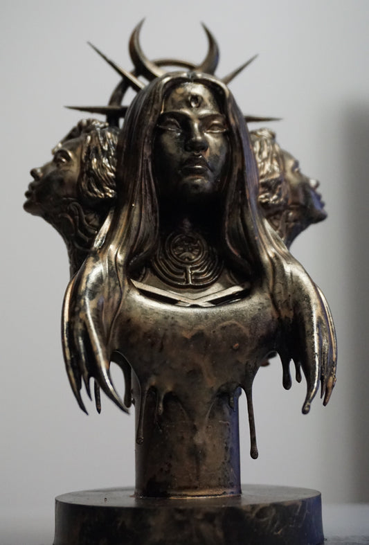 Triple Hecate Bust | Three Faced Hekate Sculpture | Melted Face Goddess Statue | Greek Mythology Bust | Dark Surreal Decor | Multiple Colors & Sizes