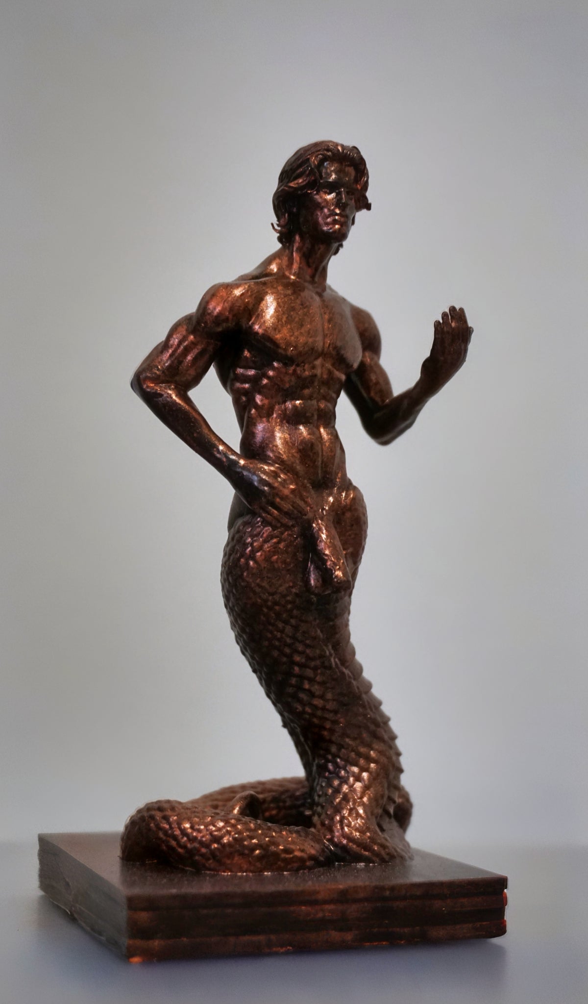 Merman Sculpture, Mythic Male Resin Décor, Handmade, Durable