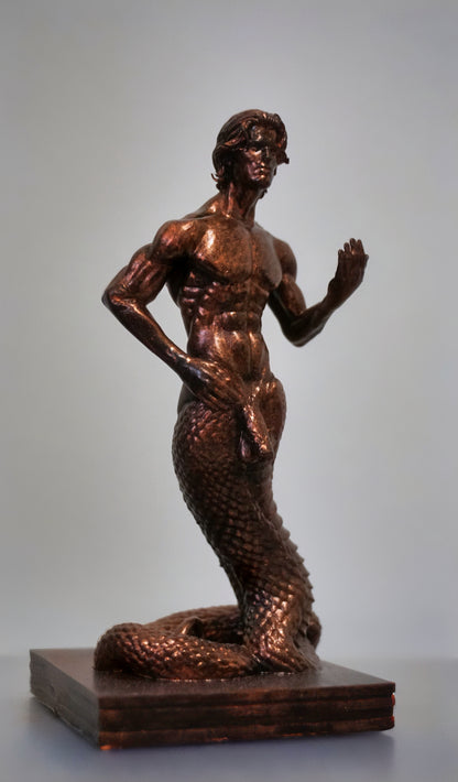 Merman Sculpture, Mythic Male Resin Décor, Handmade, Durable