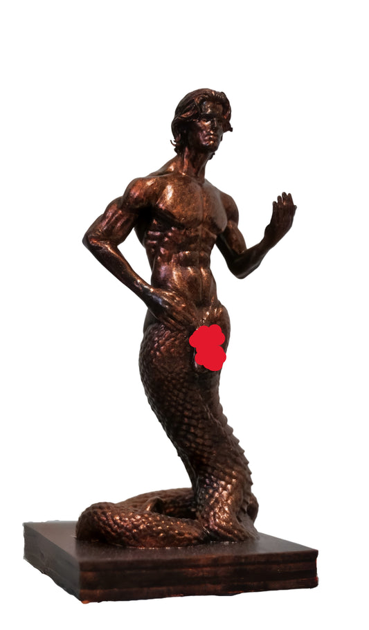 Merman Sculpture, Mythic Male Resin Décor, Handmade, Durable