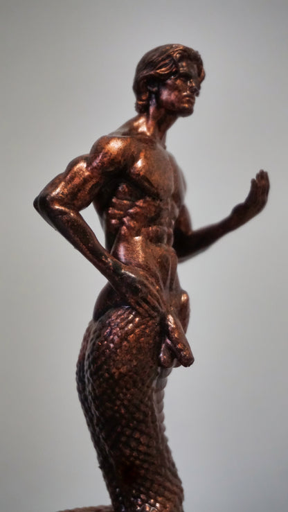 Merman Sculpture, Mythic Male Resin Décor, Handmade, Durable