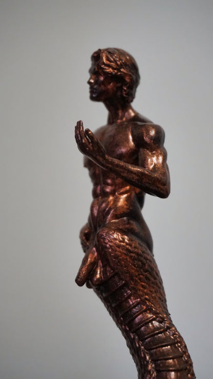 Merman Sculpture, Mythic Male Resin Décor, Handmade, Durable