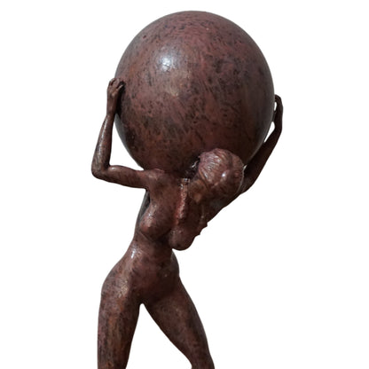 Female Atlas Statue: Antique Pink Woman Carrying Globe Sculpture, 4"-40" Sizes