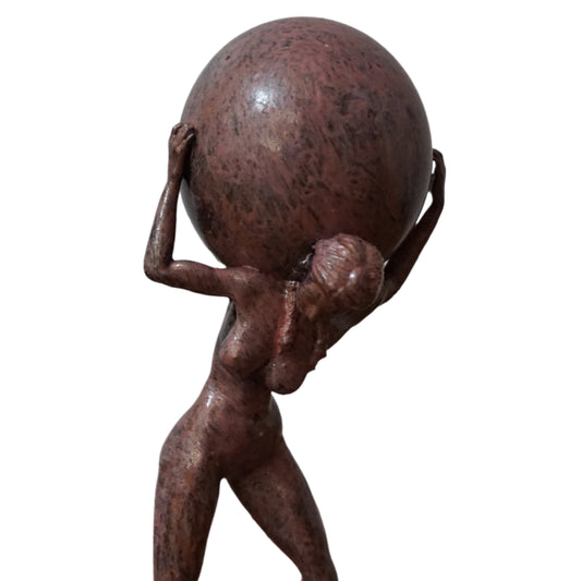 Female Atlas Statue: Antique Pink Woman Carrying Globe Sculpture, 4"-40" Sizes