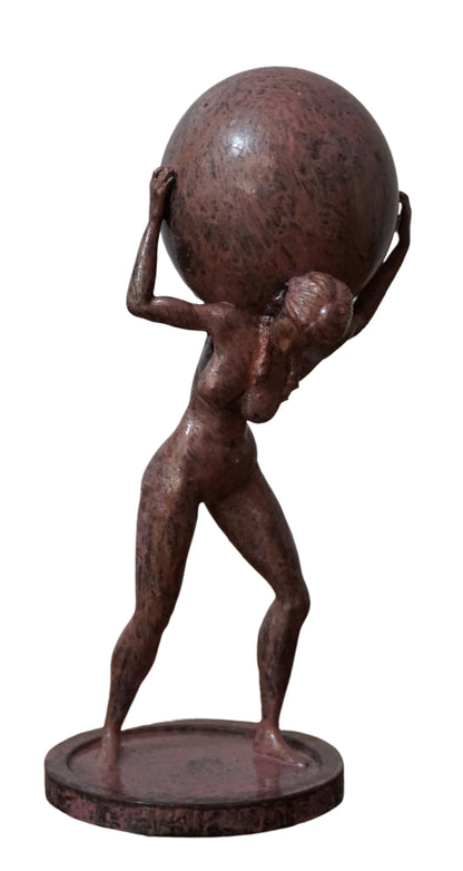 Female Atlas Statue: Antique Pink Woman Carrying Globe Sculpture, 4"-40" Sizes