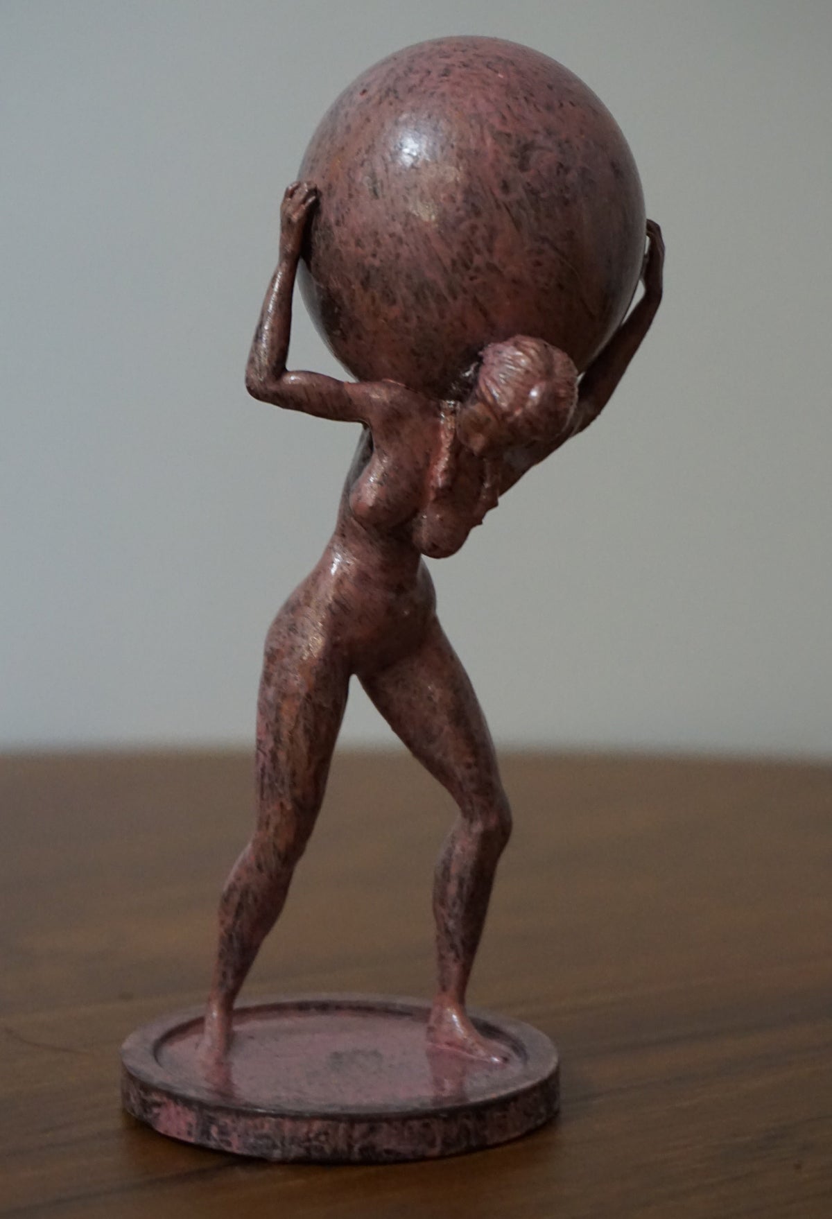 Female Atlas Statue: Antique Pink Woman Carrying Globe Sculpture, 4"-40" Sizes