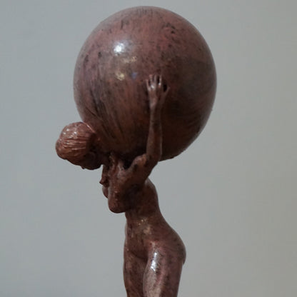 Female Atlas Statue: Antique Pink Woman Carrying Globe Sculpture, 4"-40" Sizes