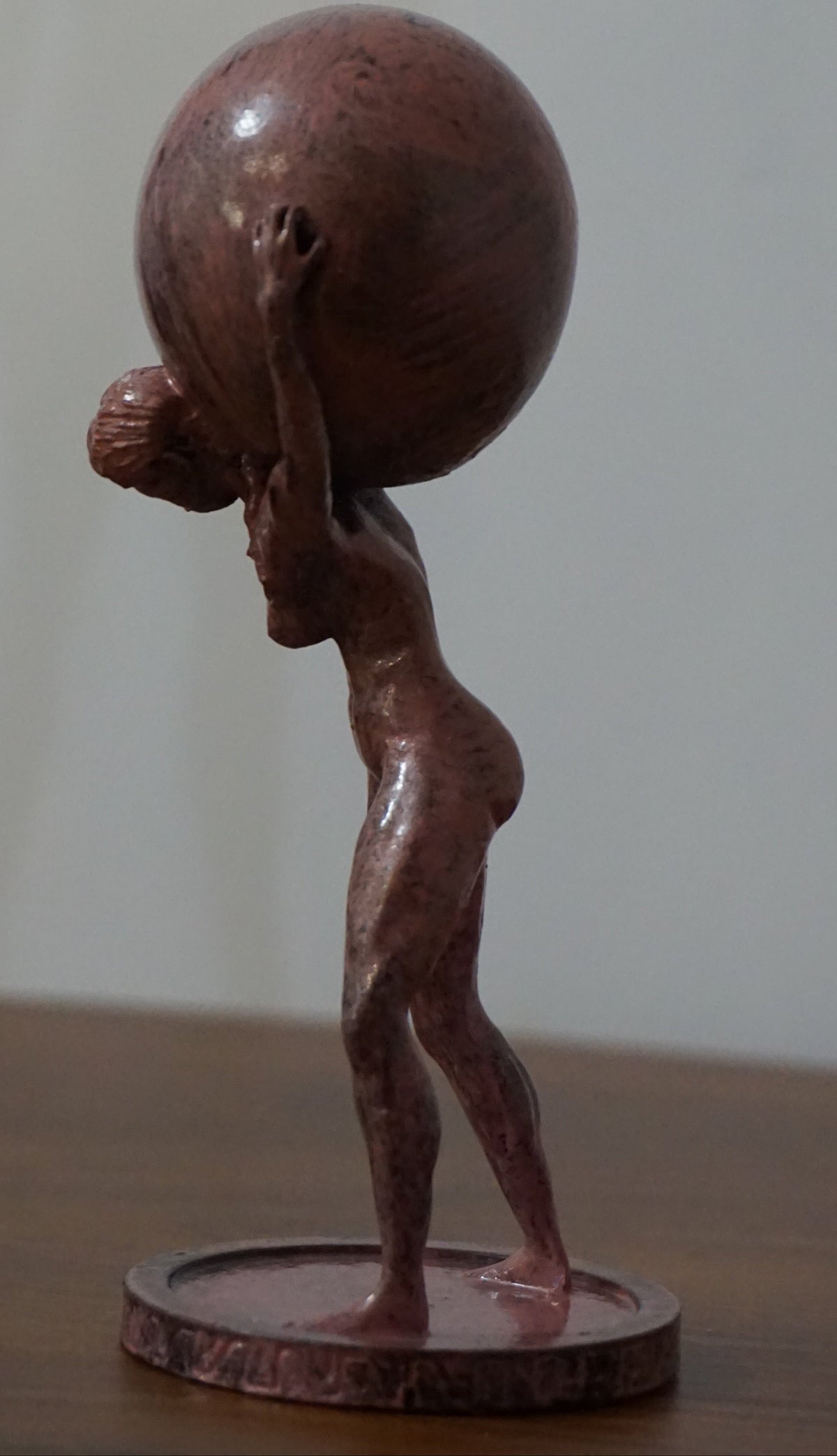 Female Atlas Statue: Antique Pink Woman Carrying Globe Sculpture, 4"-40" Sizes