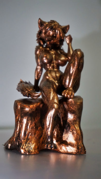 Furry Female Cat Sculpture, Nude Anthro Figurine, Multiple Colors & Sizes