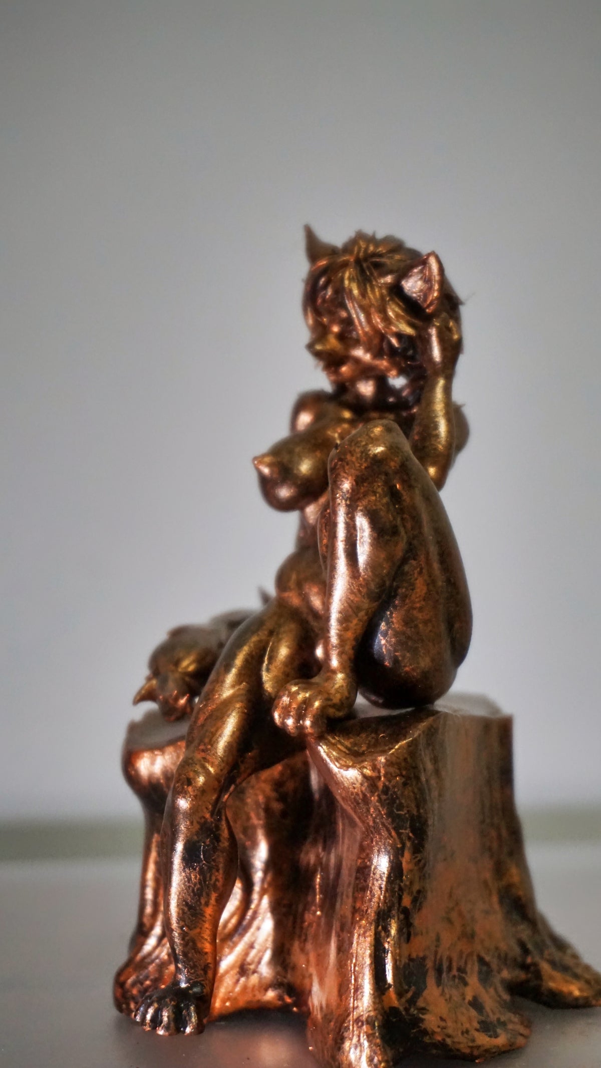 Furry Female Cat Sculpture, Nude Anthro Figurine, Multiple Colors & Sizes