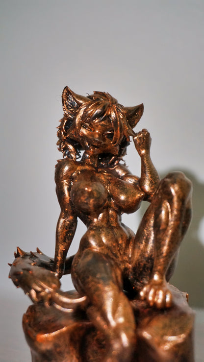 Furry Female Cat Sculpture, Nude Anthro Figurine, Multiple Colors & Sizes