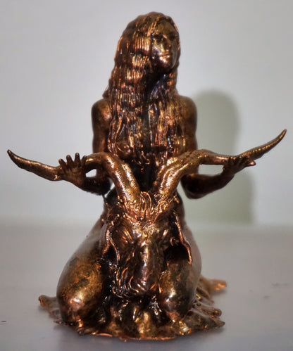 Occult Goat Statue, Female Figure with Severed Head, Gothic Ritual Sculpture