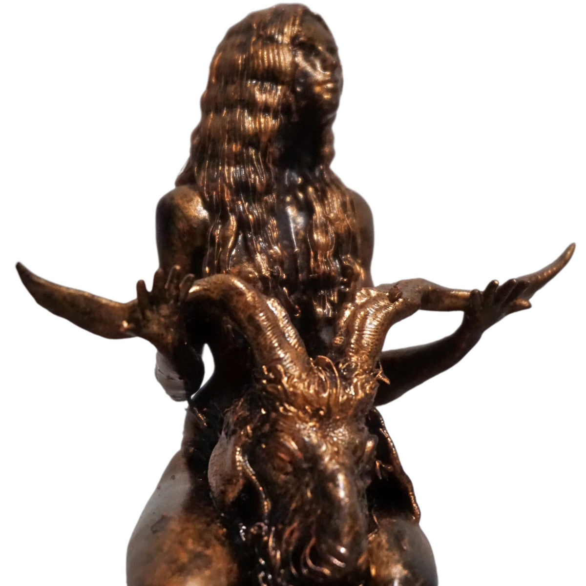 Occult Goat Statue, Female Figure with Severed Head, Gothic Ritual Sculpture