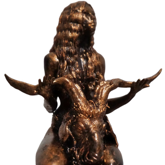 Occult Goat Statue, Female Figure with Severed Head, Gothic Ritual Sculpture