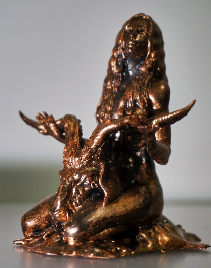 Occult Goat Statue, Female Figure with Severed Head, Gothic Ritual Sculpture