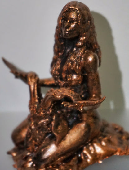 Occult Goat Statue, Female Figure with Severed Head, Gothic Ritual Sculpture