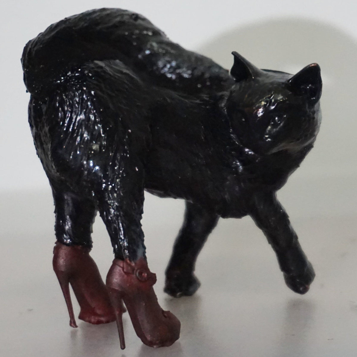 Funny Cat Statue, Sassy Black with Red High Heels, Unique Gift