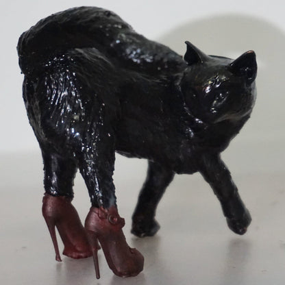 Funny Cat Statue, Sassy Black with Red High Heels, Unique Gift