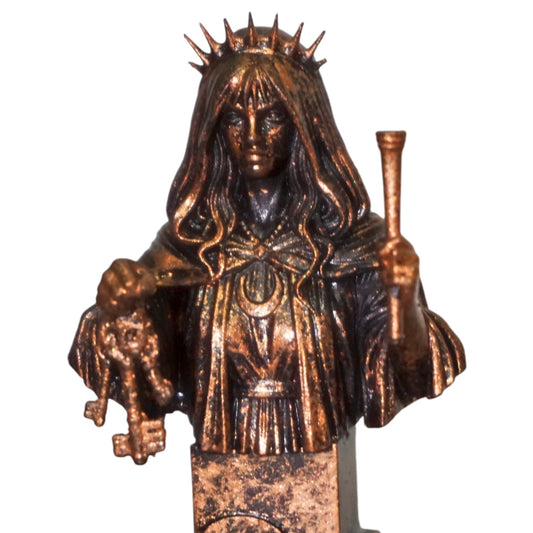 Hecate Statue With Torch & Keys, Greek Goddess Witchcraft Sculpture