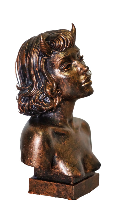 Demon Woman Bust, Horned Female Sculpture in Multiple Colors & Sizes