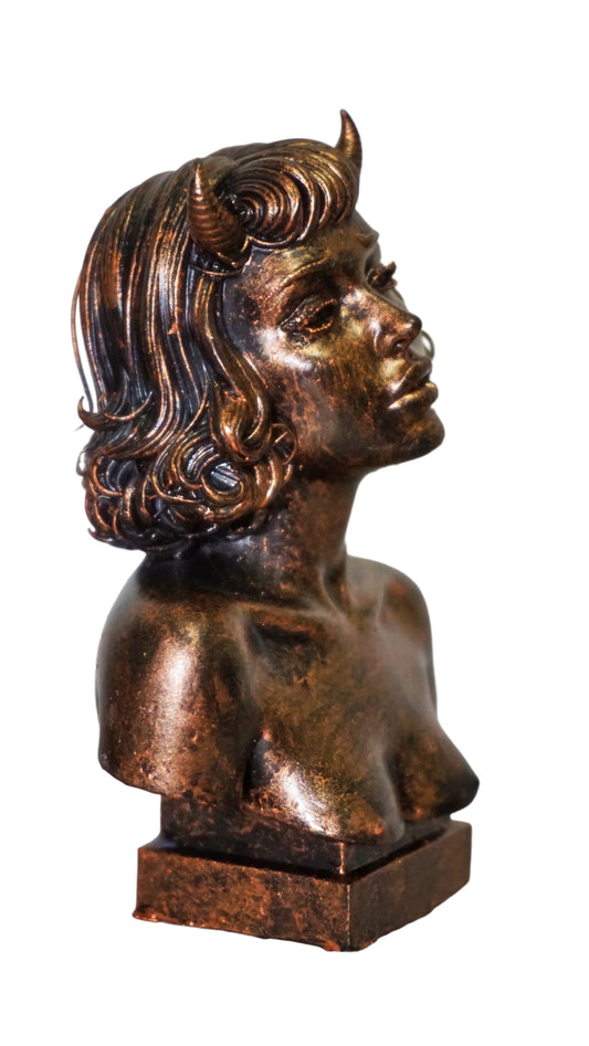 Demon Woman Bust, Horned Female Sculpture in Multiple Colors & Sizes