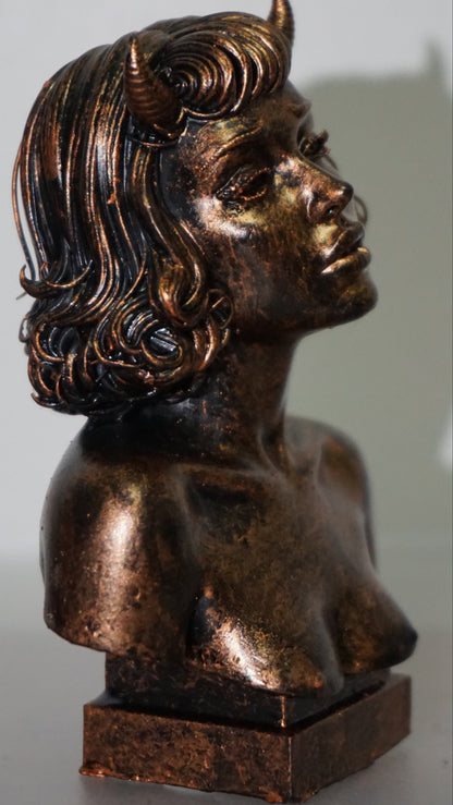 Demon Woman Bust, Horned Female Sculpture in Multiple Colors & Sizes