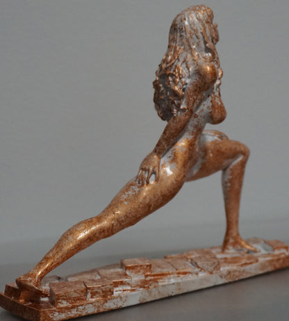 Yoga Woman Statue, White & Bronze Female Yoga Sculpture, Meditation Figurine