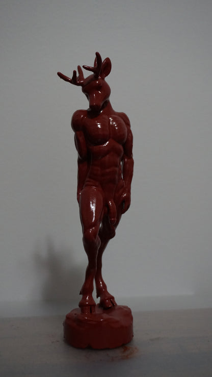 Anthropomorphic Deer Statue, Red Muscular Buck Figurine, Fantasy Decor