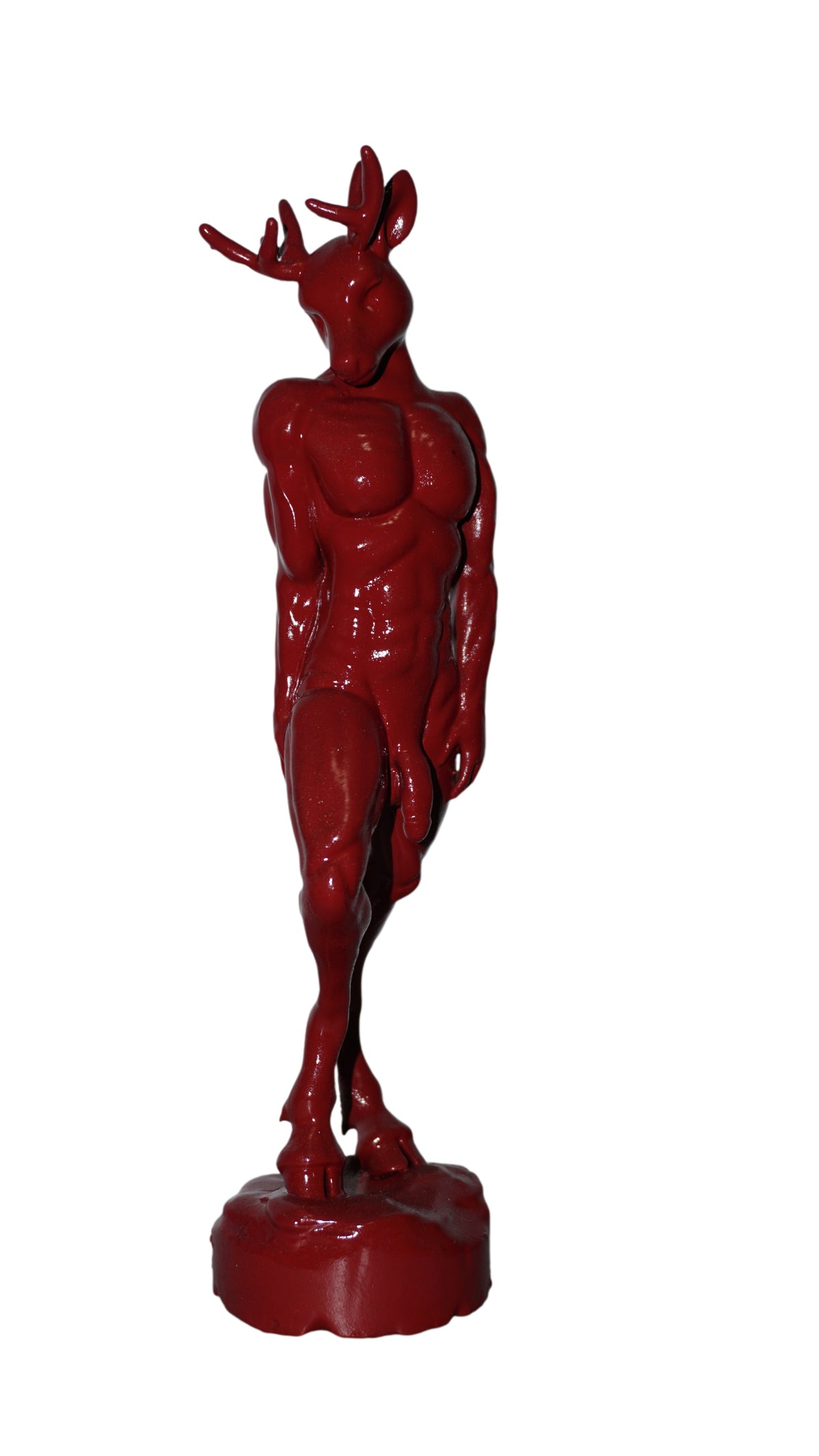 Anthropomorphic Deer Statue, Red Muscular Buck Figurine, Fantasy Decor
