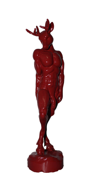Anthropomorphic Deer Statue, Red Muscular Buck Figurine, Fantasy Decor